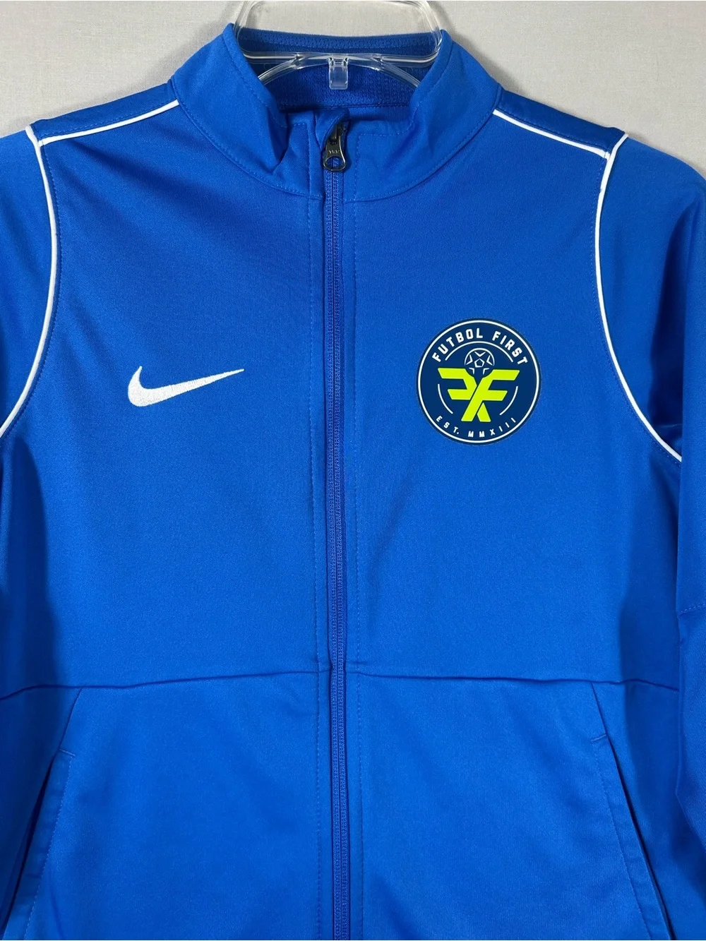 Nike Dri- Fit Jacket Boys Large Blue Full Zip Long Sleeve Mock Neck Gym